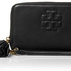 Tory Burch black leather thea smartphone wallet
